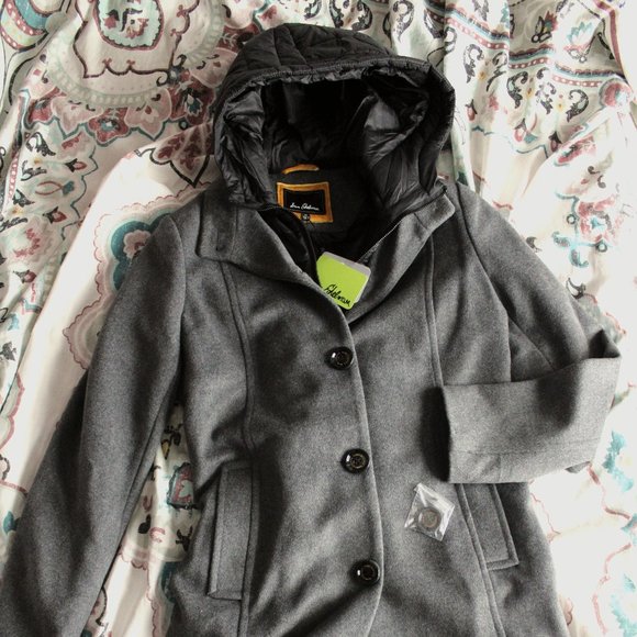 Men's Sam Edelman Peacoat w/ Hooded Inner Vest - Charcoal